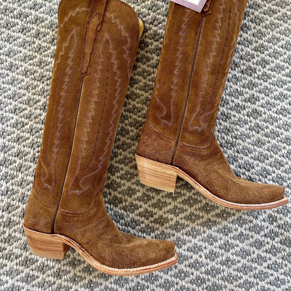 Lucchese Brown Suede Heeled Cowboy Boots